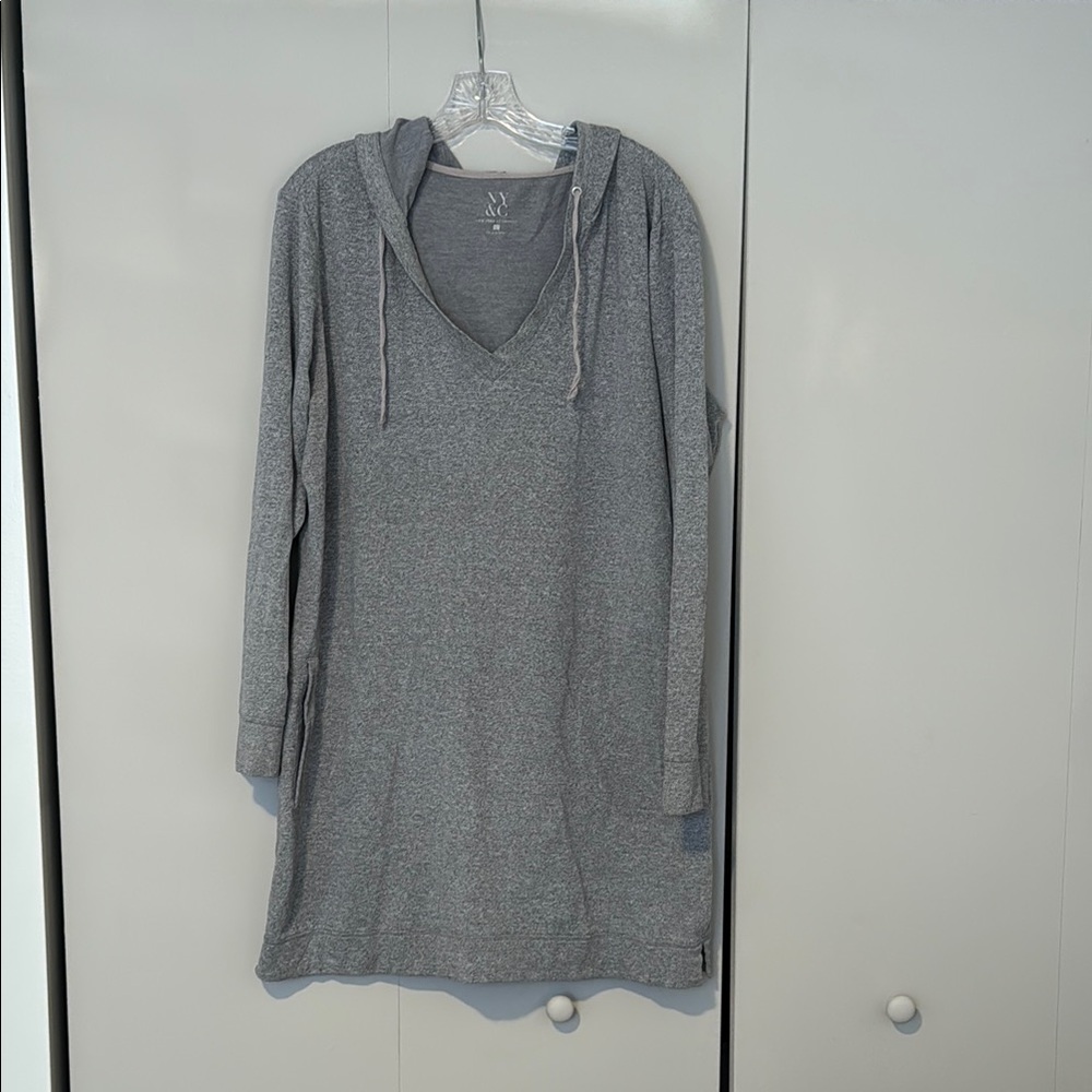 New York & Company Cozy Gray Knit Hooded Dress X-Large